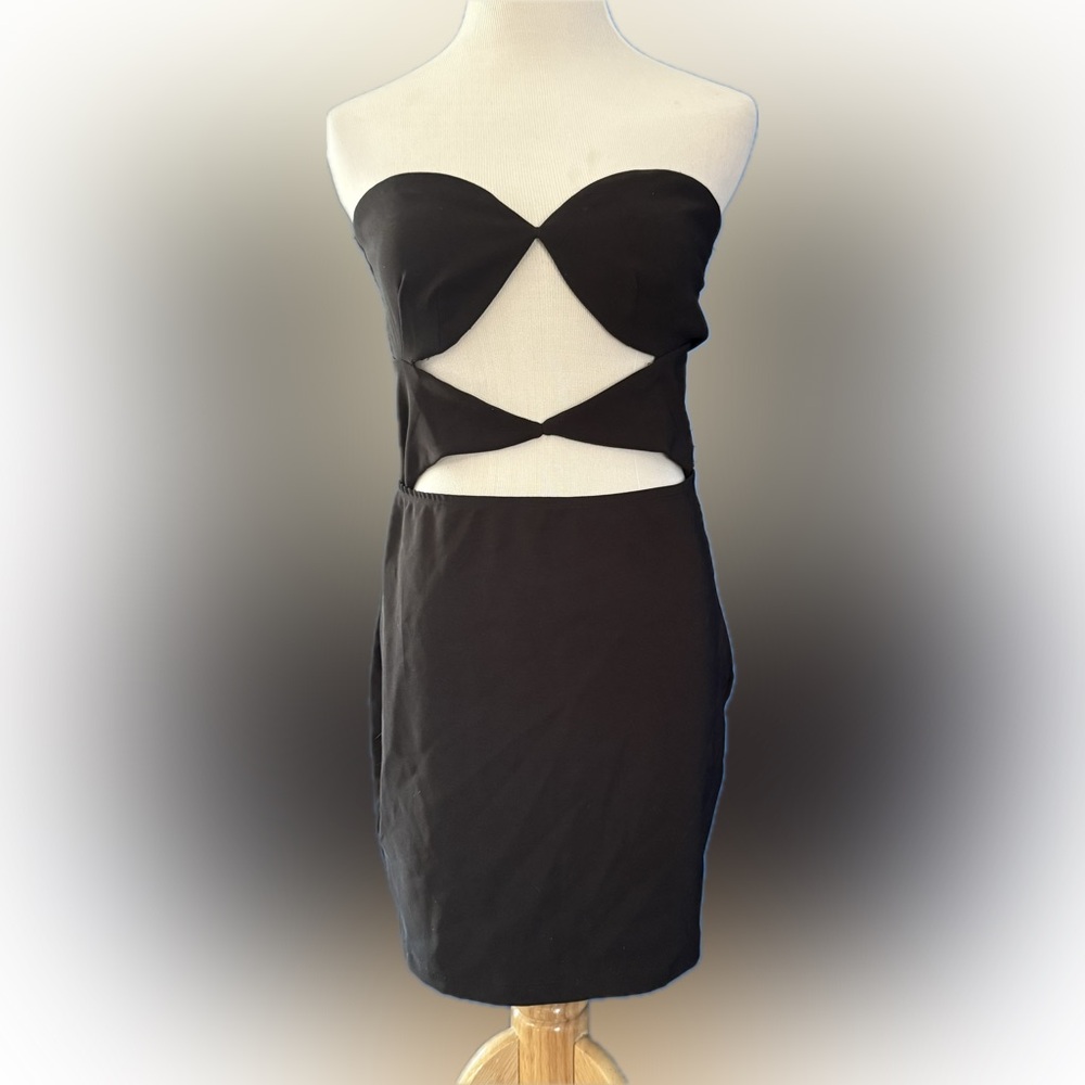 Edikted Strapless Cut Out Black Dress (M)